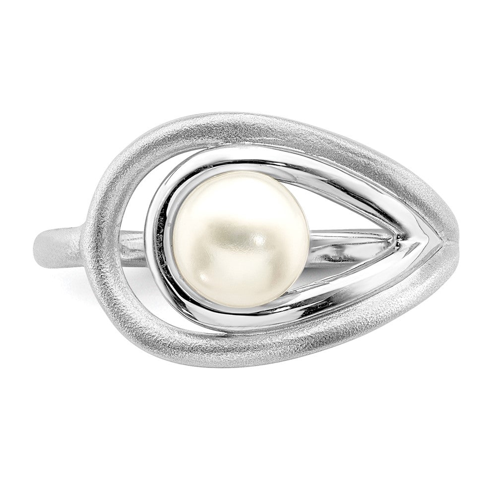Sterlingsilber Rhodiniert Poliert & Gebürstet (6 7mm) Fwc Perle Ring