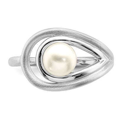 Sterlingsilber Rhodiniert Poliert & Gebürstet (6 7mm) Fwc Perle Ring