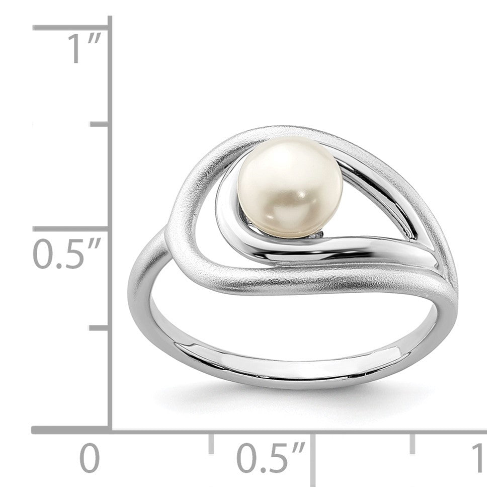 Sterlingsilber Rhodiniert Poliert & Gebürstet (6 7mm) Fwc Perle Ring