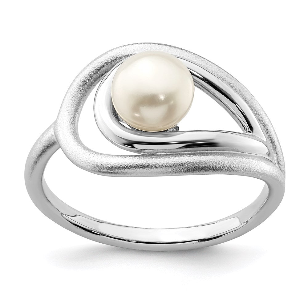 Sterlingsilber Rhodiniert Poliert & Gebürstet (6 7mm) Fwc Perle Ring