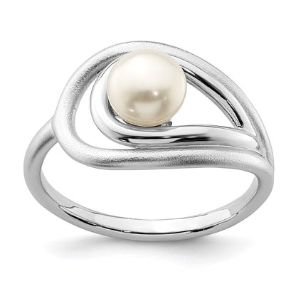 Sterlingsilber Rhodiniert Poliert & Gebürstet (6 7mm) Fwc Perle Ring