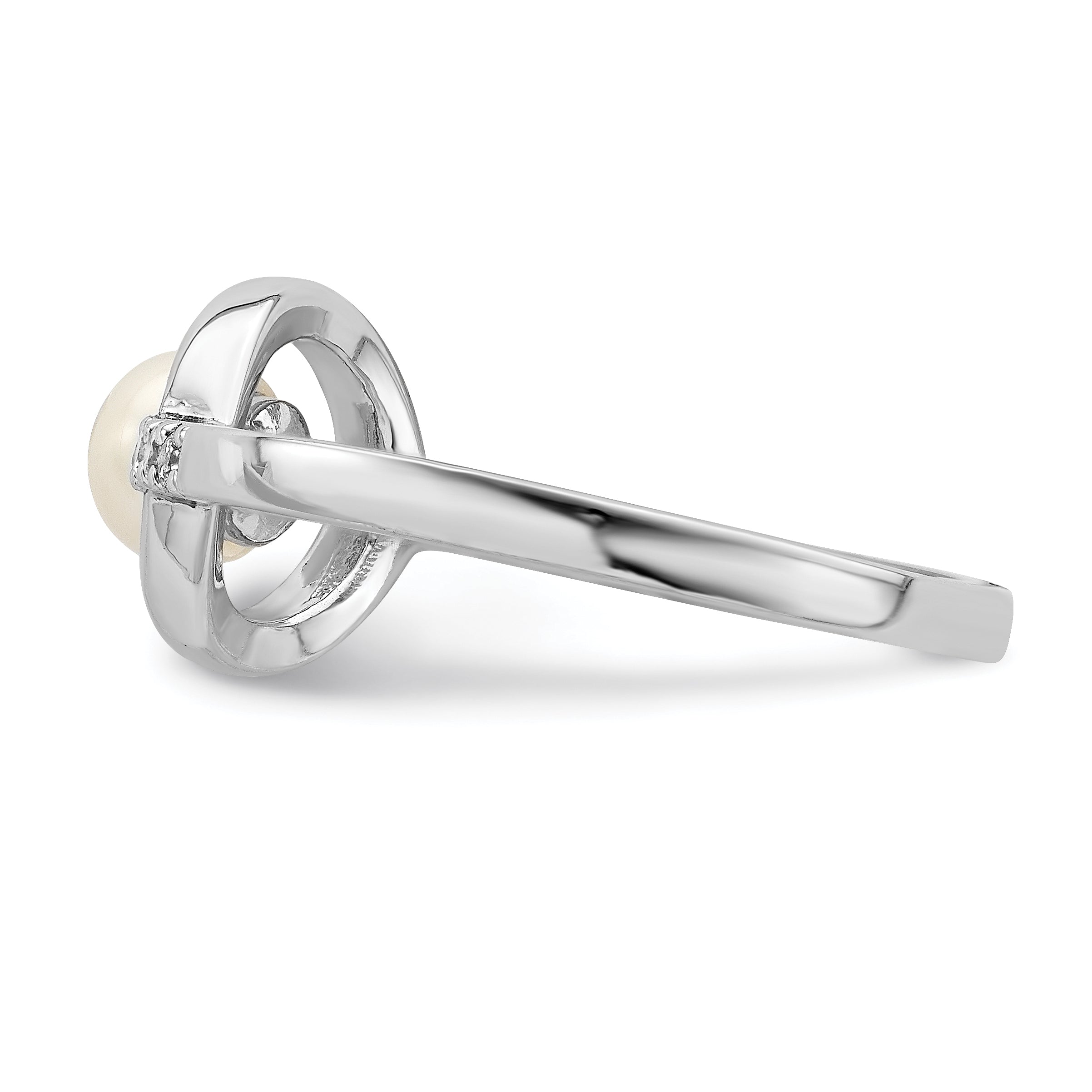 Sterlingsilber Rhodiniert Zirkonia 5 6mm Knopf Fwc Perle in Kreis Ring