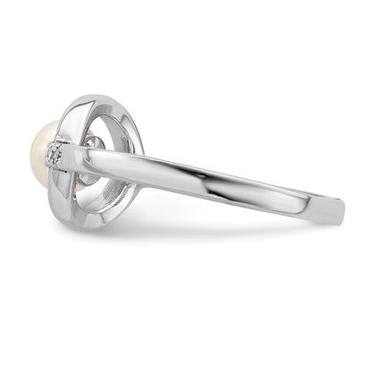 Sterlingsilber Rhodiniert Zirkonia 5 6mm Knopf Fwc Perle in Kreis Ring