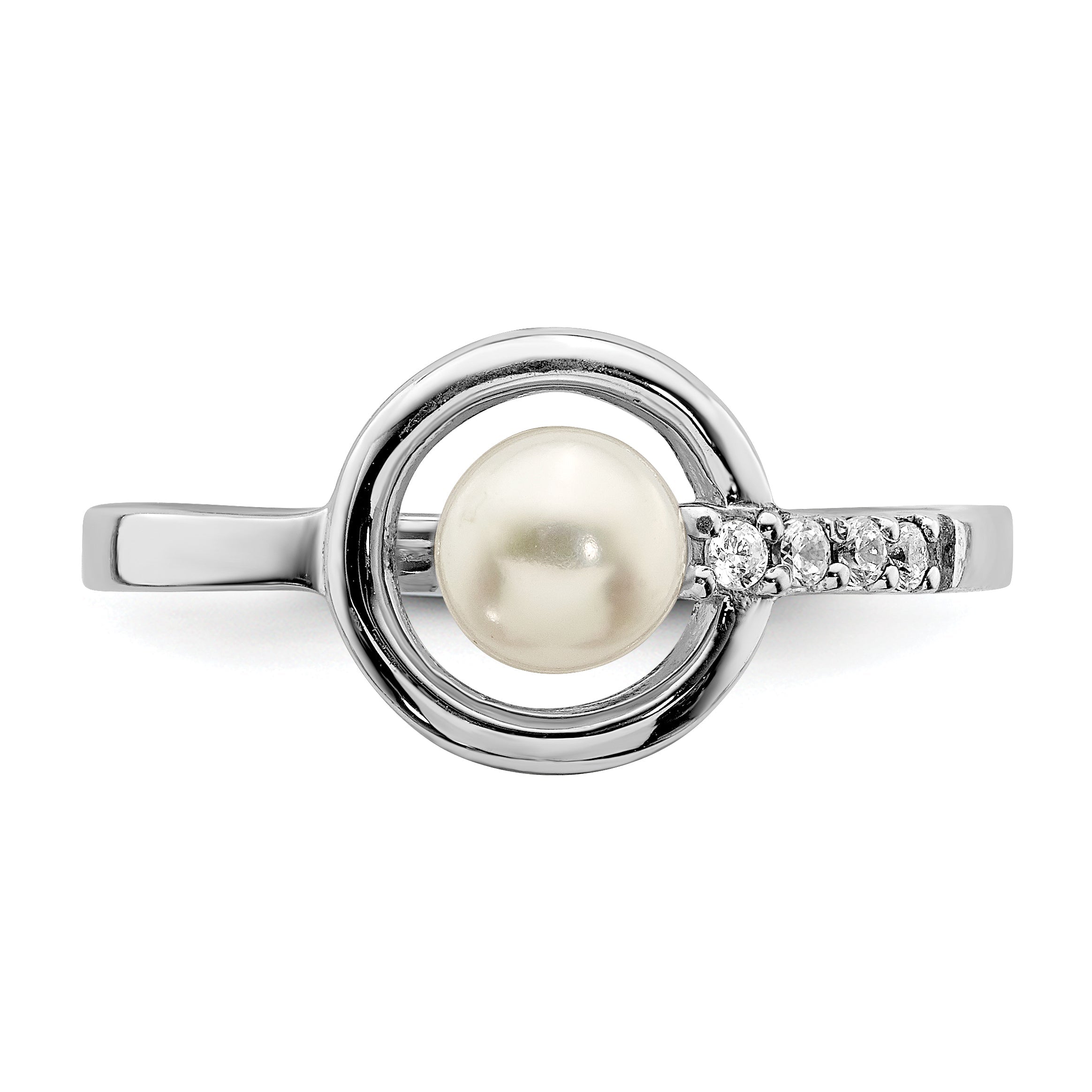 Sterlingsilber Rhodiniert Zirkonia 5 6mm Knopf Fwc Perle in Kreis Ring