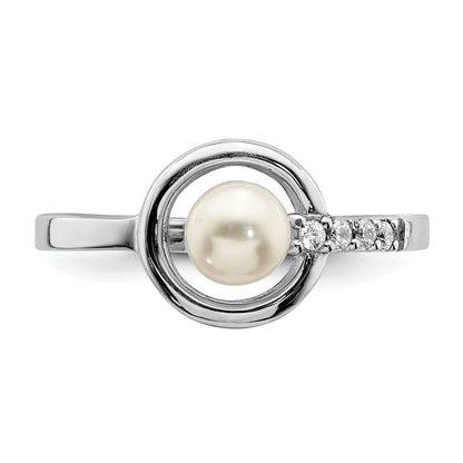 Sterlingsilber Rhodiniert Zirkonia 5 6mm Knopf Fwc Perle in Kreis Ring