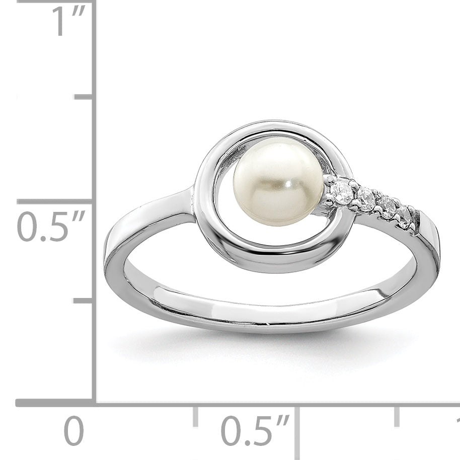 Sterlingsilber Rhodiniert Zirkonia 5 6mm Knopf Fwc Perle in Kreis Ring