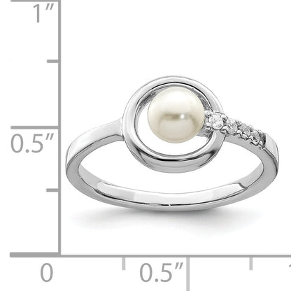 Sterlingsilber Rhodiniert Zirkonia 5 6mm Knopf Fwc Perle in Kreis Ring