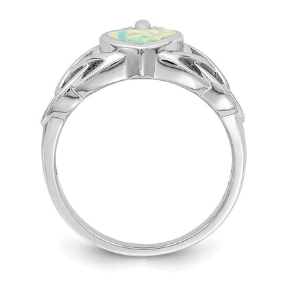 Sterlingsilber Rhodiniert Im Labor Erzeugt Opal Keltisch Knoten Krone Ring