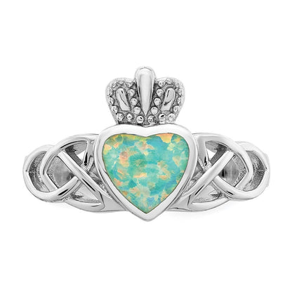 Sterlingsilber Rhodiniert Im Labor Erzeugt Opal Keltisch Knoten Krone Ring