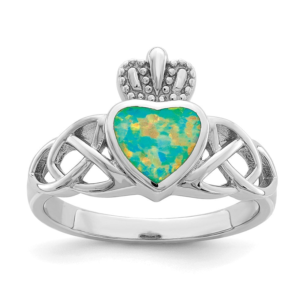 Sterlingsilber Rhodiniert Im Labor Erzeugt Opal Keltisch Knoten Krone Ring