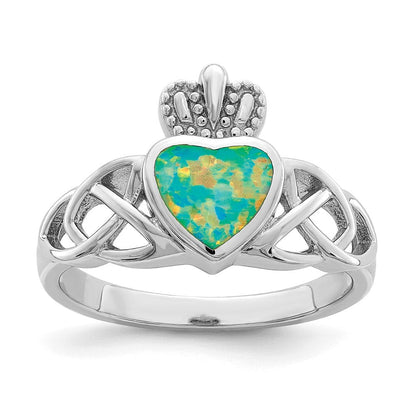 Sterlingsilber Rhodiniert Im Labor Erzeugt Opal Keltisch Knoten Krone Ring