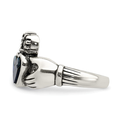 Sterlingsilber Antikisiert Abalone Einlage und Schwarz Emaille Claddagh Ring