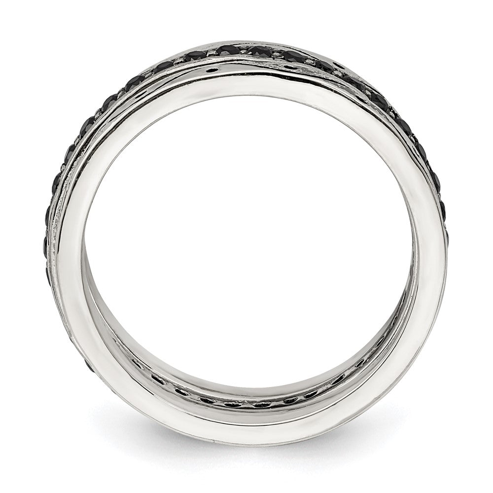 Sterlingsilber Drei Stück Set Antikisiert & Schwarz Zirkonia Bands