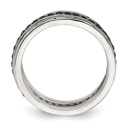 Sterlingsilber Drei Stück Set Antikisiert & Schwarz Zirkonia Bands