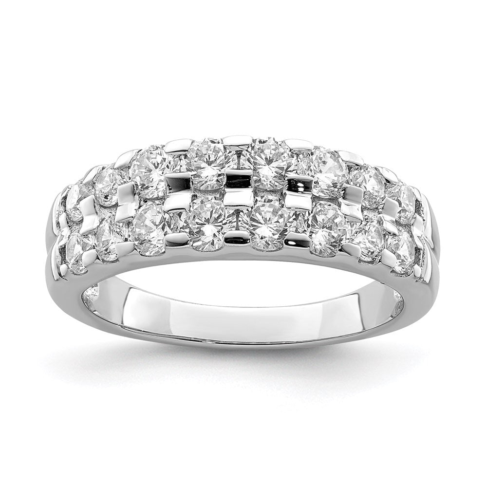 Sterlingsilber Rhodiniert 2 Reihe Zirkonia Ring (size 6 Nur)