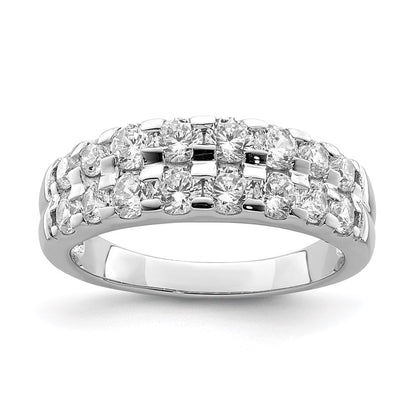 Sterlingsilber Rhodiniert 2 Reihe Zirkonia Ring (size 6 Nur)
