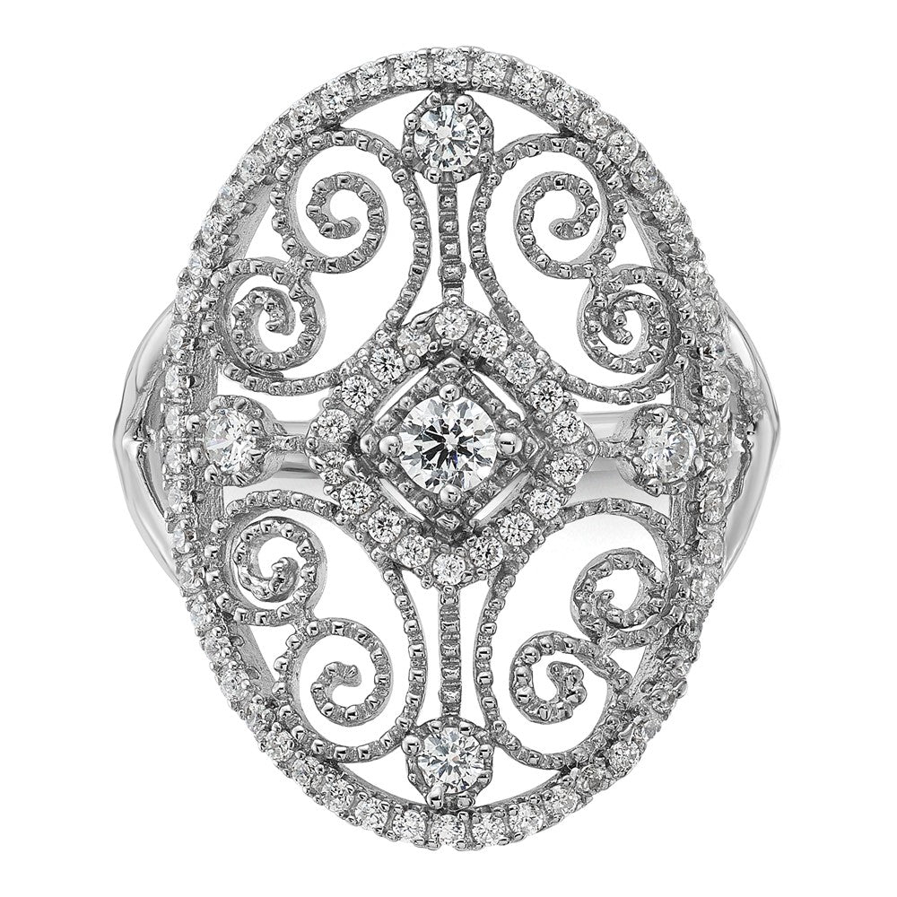 Sterlingsilber Rhodiniert Zirkonia Filigran Oval Ring