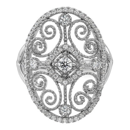 Sterlingsilber Rhodiniert Zirkonia Filigran Oval Ring