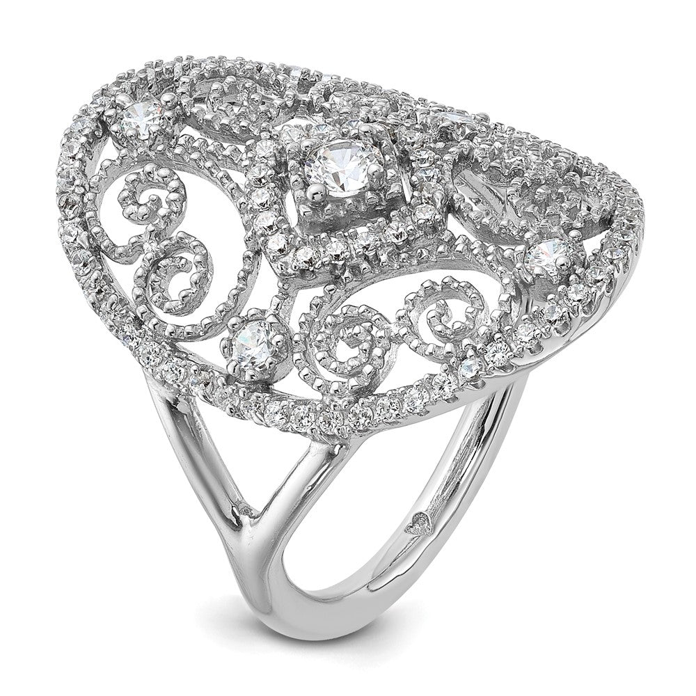 Sterlingsilber Rhodiniert Zirkonia Filigran Oval Ring