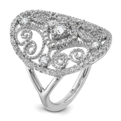 Sterlingsilber Rhodiniert Zirkonia Filigran Oval Ring