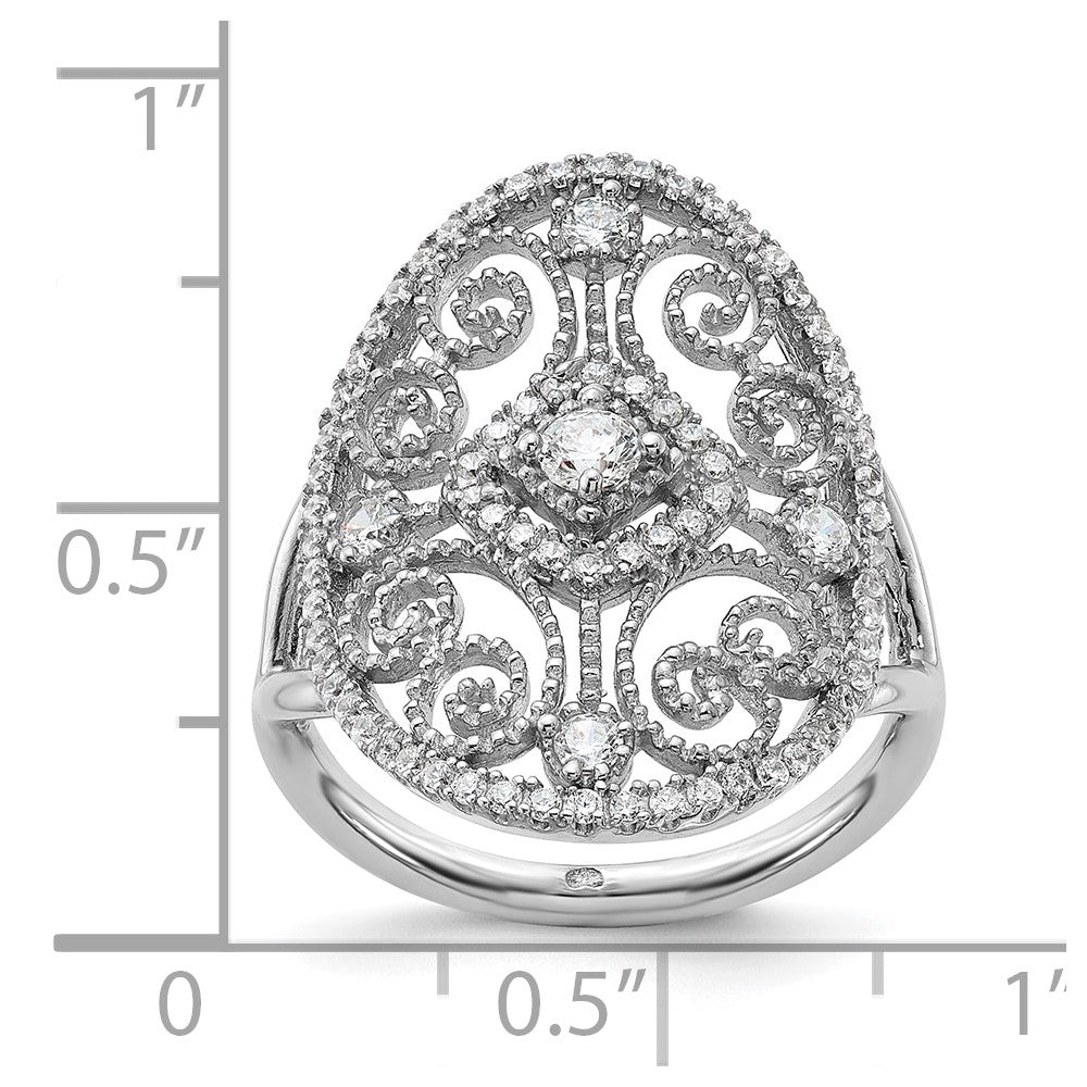Sterlingsilber Rhodiniert Zirkonia Filigran Oval Ring