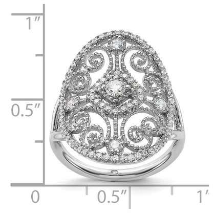 Sterlingsilber Rhodiniert Zirkonia Filigran Oval Ring