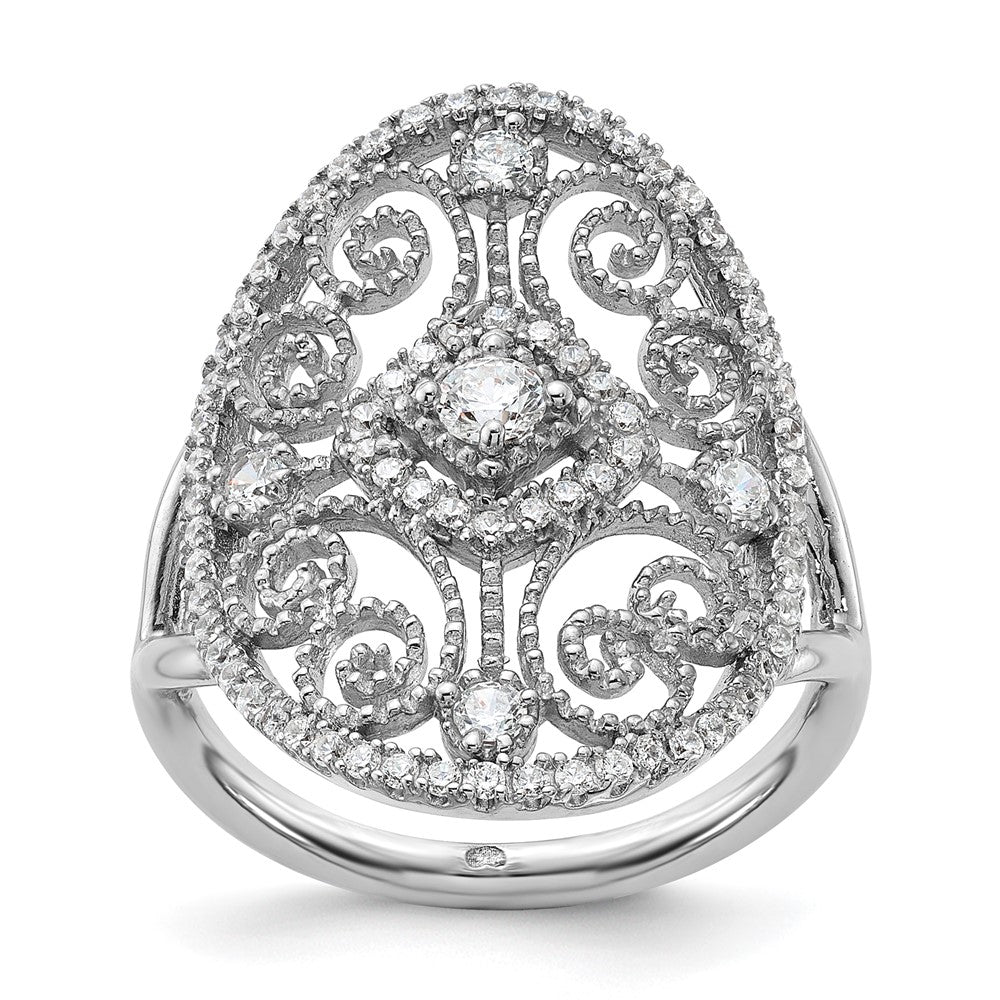 Sterlingsilber Rhodiniert Zirkonia Filigran Oval Ring