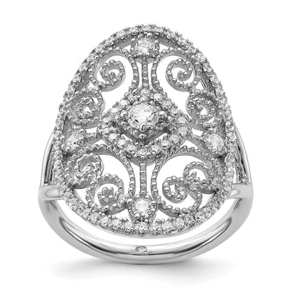Sterlingsilber Rhodiniert Zirkonia Filigran Oval Ring