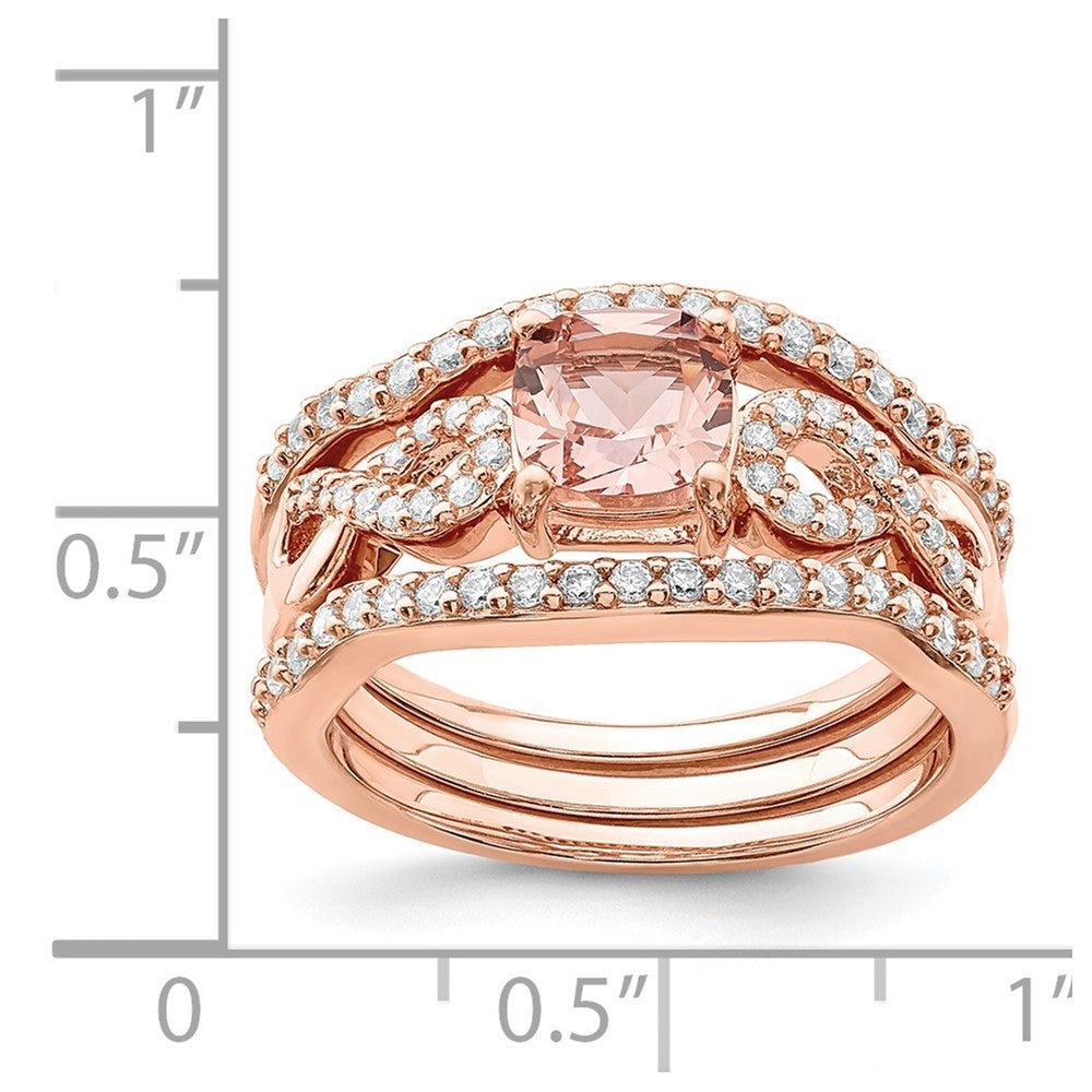 Sterlingsilber Roséfarben 3 Stück Rosa Kristall und Zirkonia Ring Set (size 8 Nur)