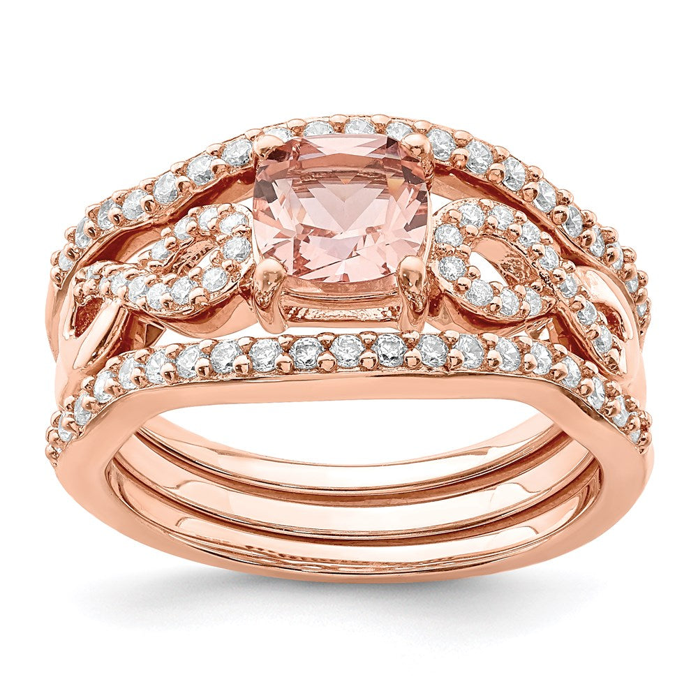 Sterlingsilber Roséfarben 3 Stück Rosa Kristall und Zirkonia Ring Set (size 8 Nur)