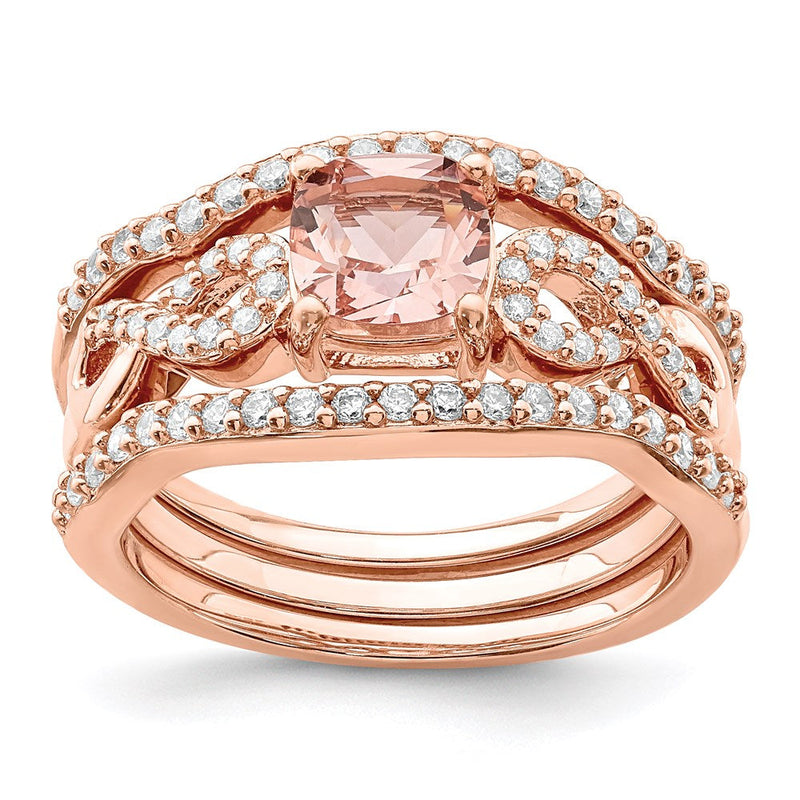 Sterlingsilber Roséfarben 3 Stück Rosa Kristall und Zirkonia Ring Set (size 8 Nur)