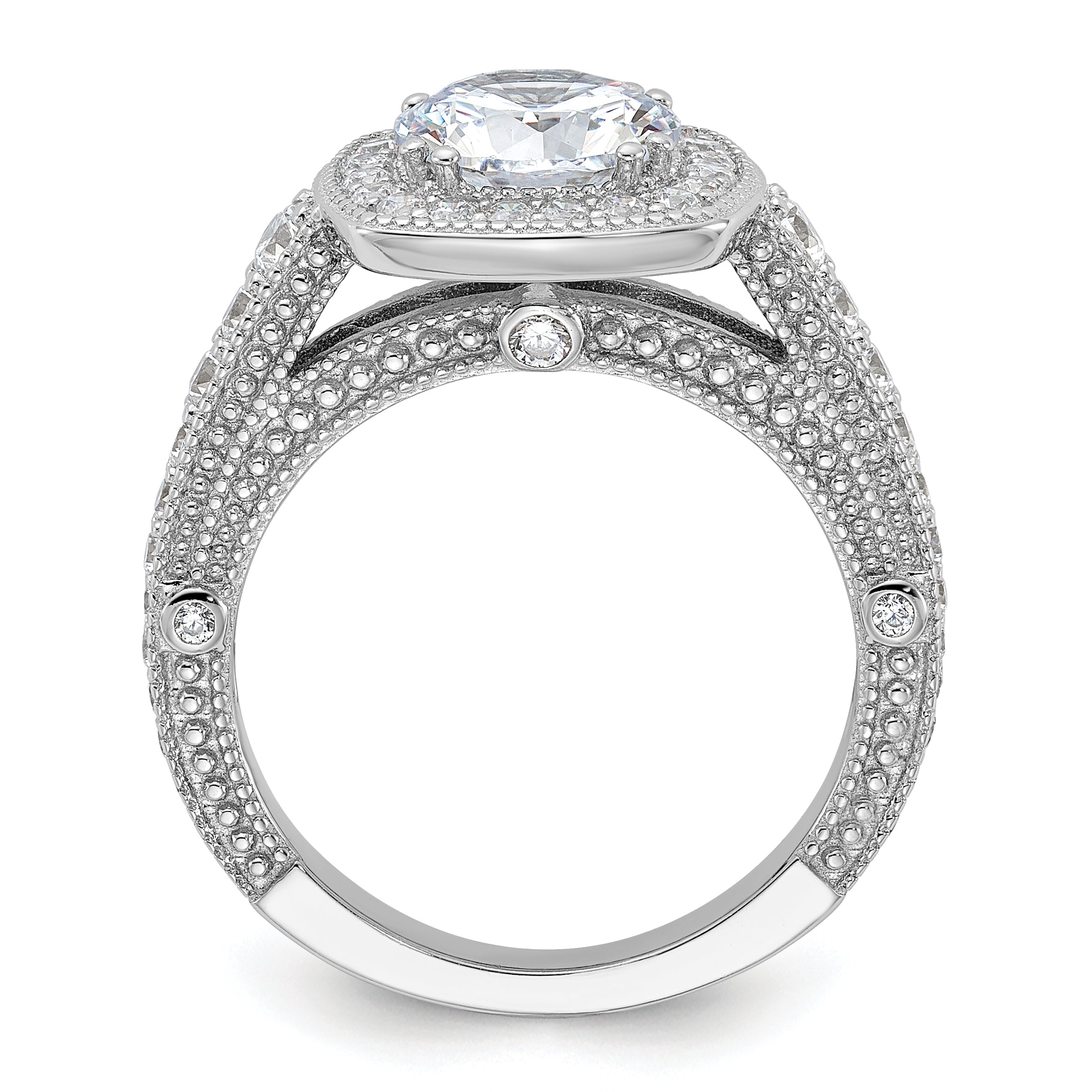 Sterlingsilber Rhodiniert 8mm Mittig Zirkonia Heiligenschein Ring