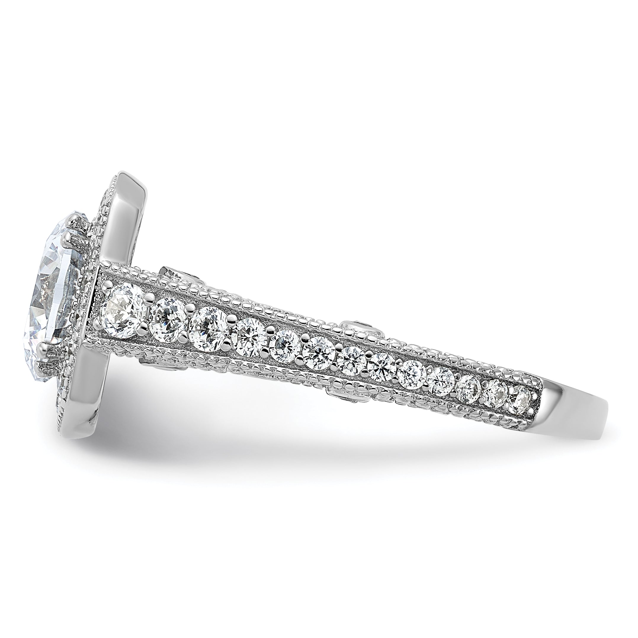 Sterlingsilber Rhodiniert 8mm Mittig Zirkonia Heiligenschein Ring