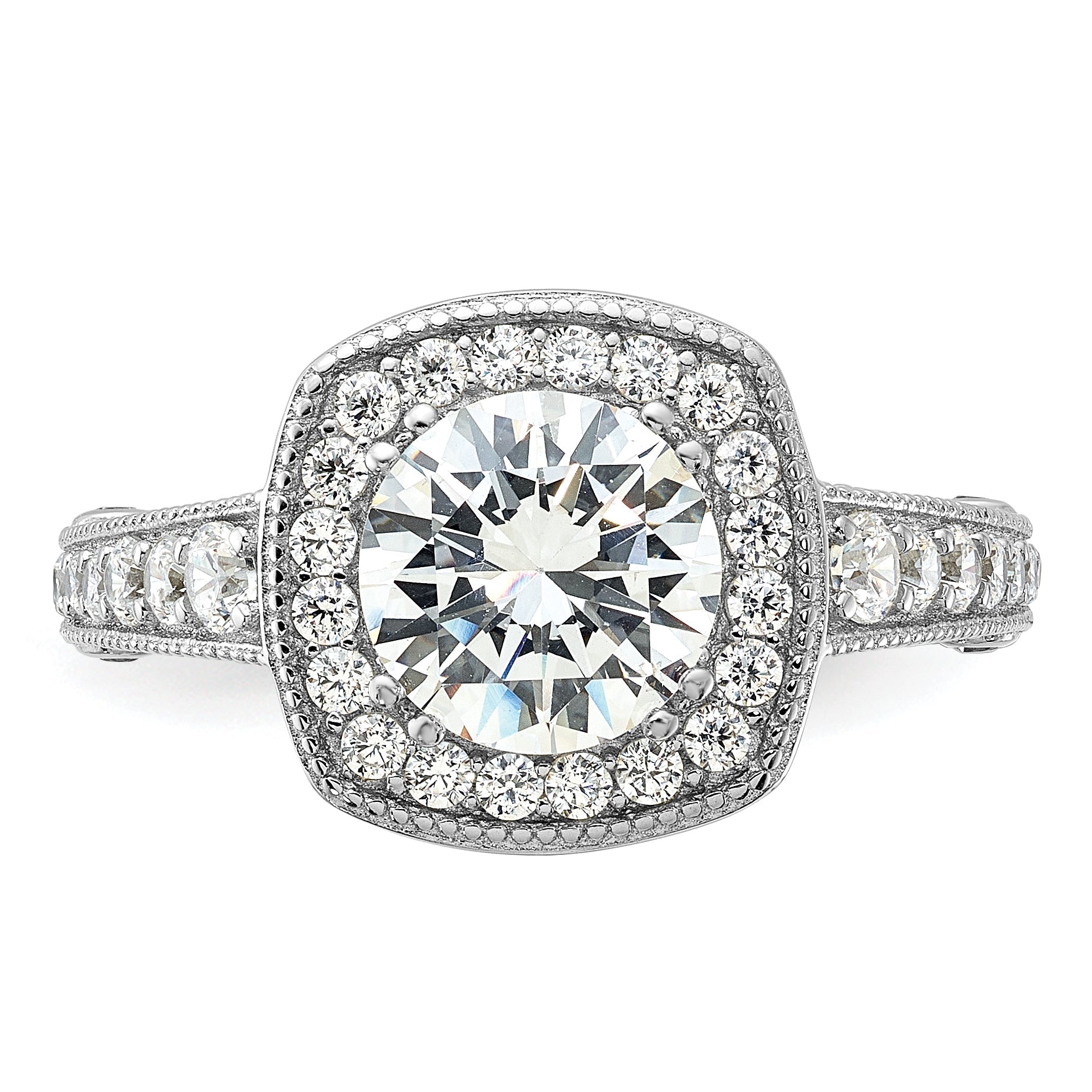 Sterlingsilber Rhodiniert 8mm Mittig Zirkonia Heiligenschein Ring