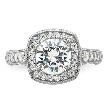 Sterlingsilber Rhodiniert 8mm Mittig Zirkonia Heiligenschein Ring