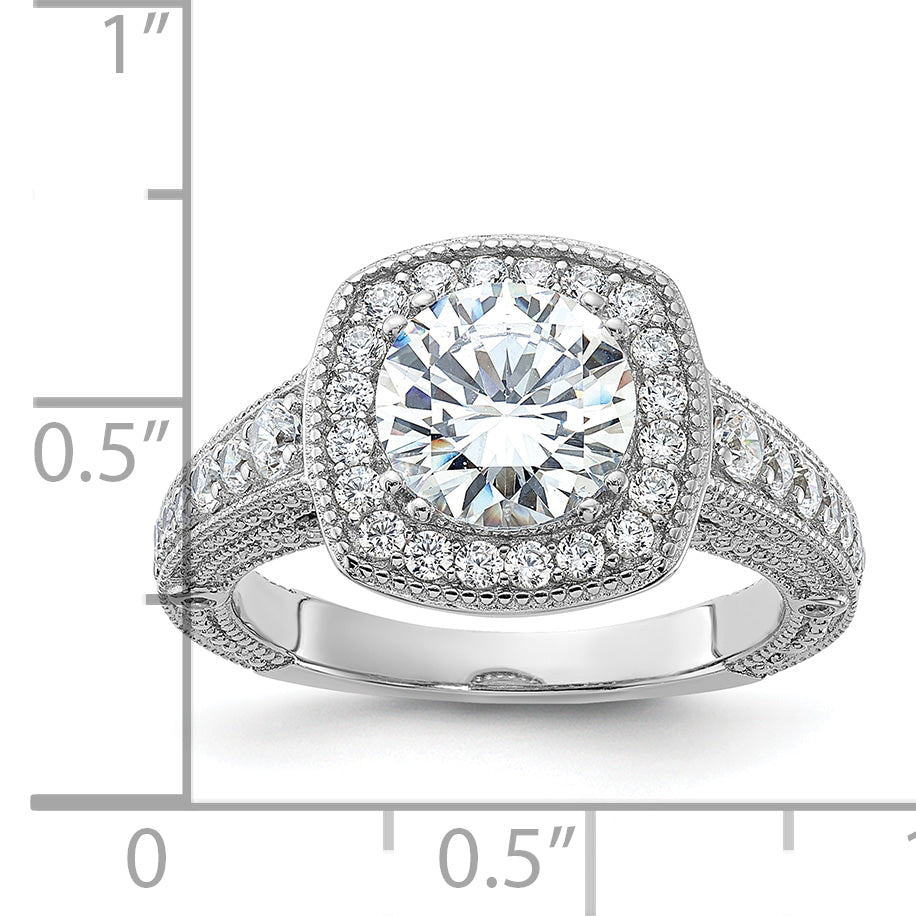 Sterlingsilber Rhodiniert 8mm Mittig Zirkonia Heiligenschein Ring