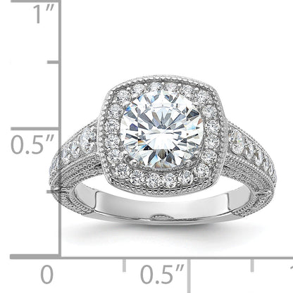 Sterlingsilber Rhodiniert 8mm Mittig Zirkonia Heiligenschein Ring