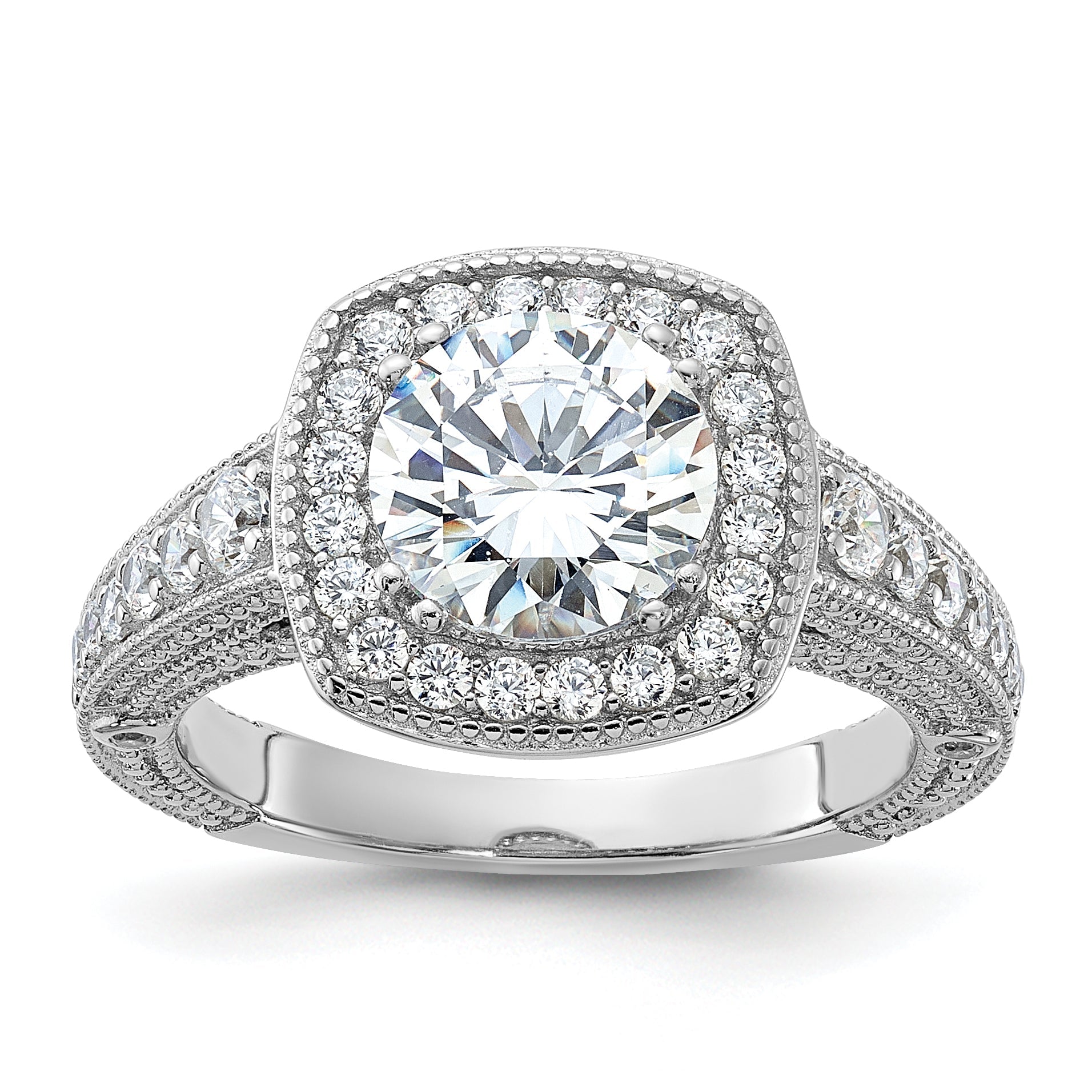 Sterlingsilber Rhodiniert 8mm Mittig Zirkonia Heiligenschein Ring