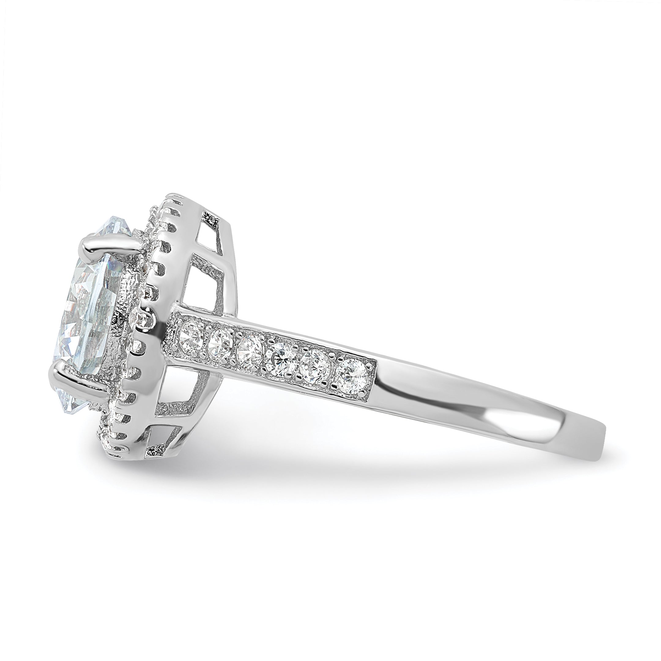 Sterlingsilber Rhodiniert 8mm Mittig Heiligenschein Zirkonia Ring