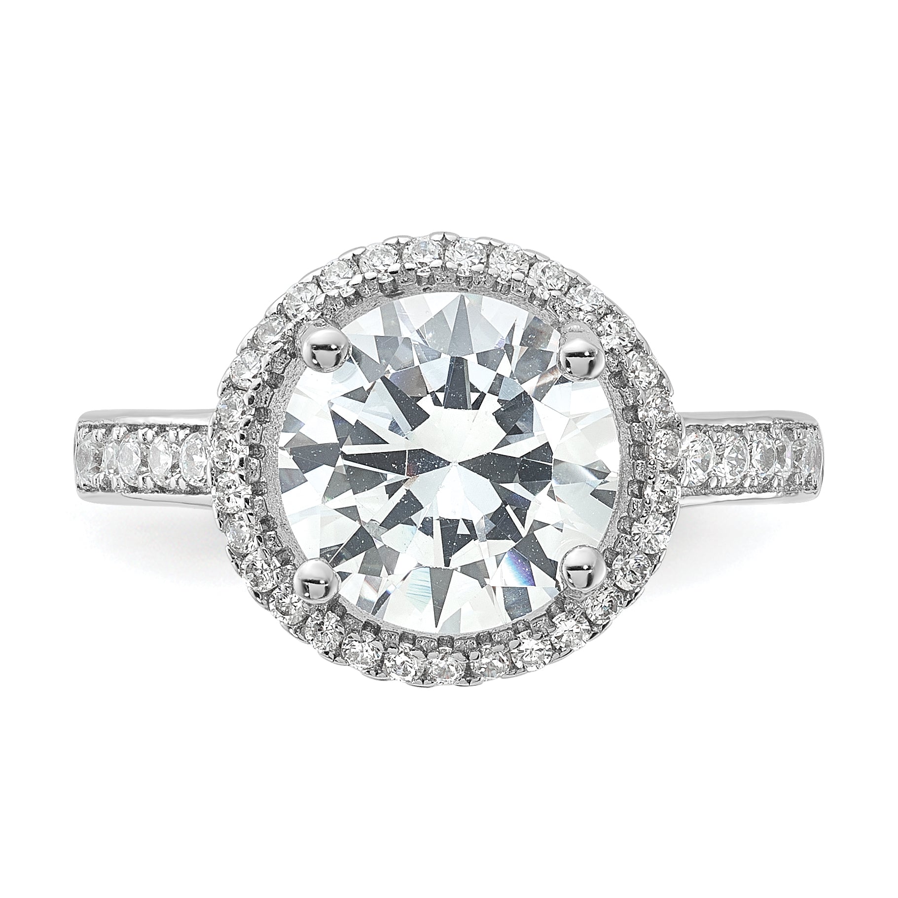 Sterlingsilber Rhodiniert 8mm Mittig Heiligenschein Zirkonia Ring