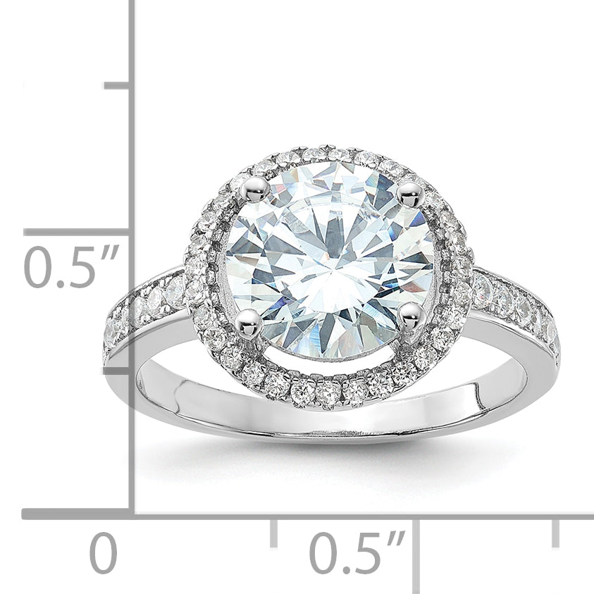 Sterlingsilber Rhodiniert 8mm Mittig Heiligenschein Zirkonia Ring