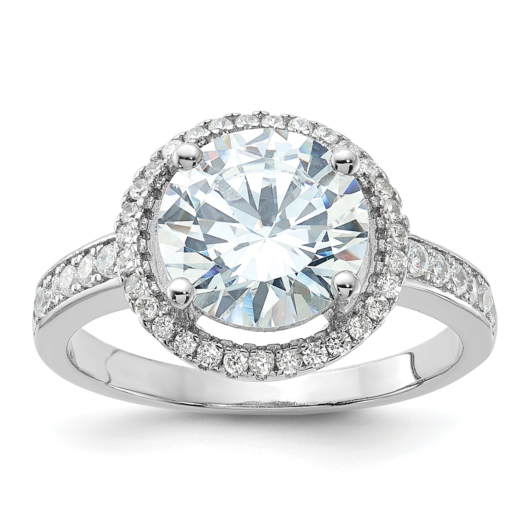 Sterlingsilber Rhodiniert 8mm Mittig Heiligenschein Zirkonia Ring