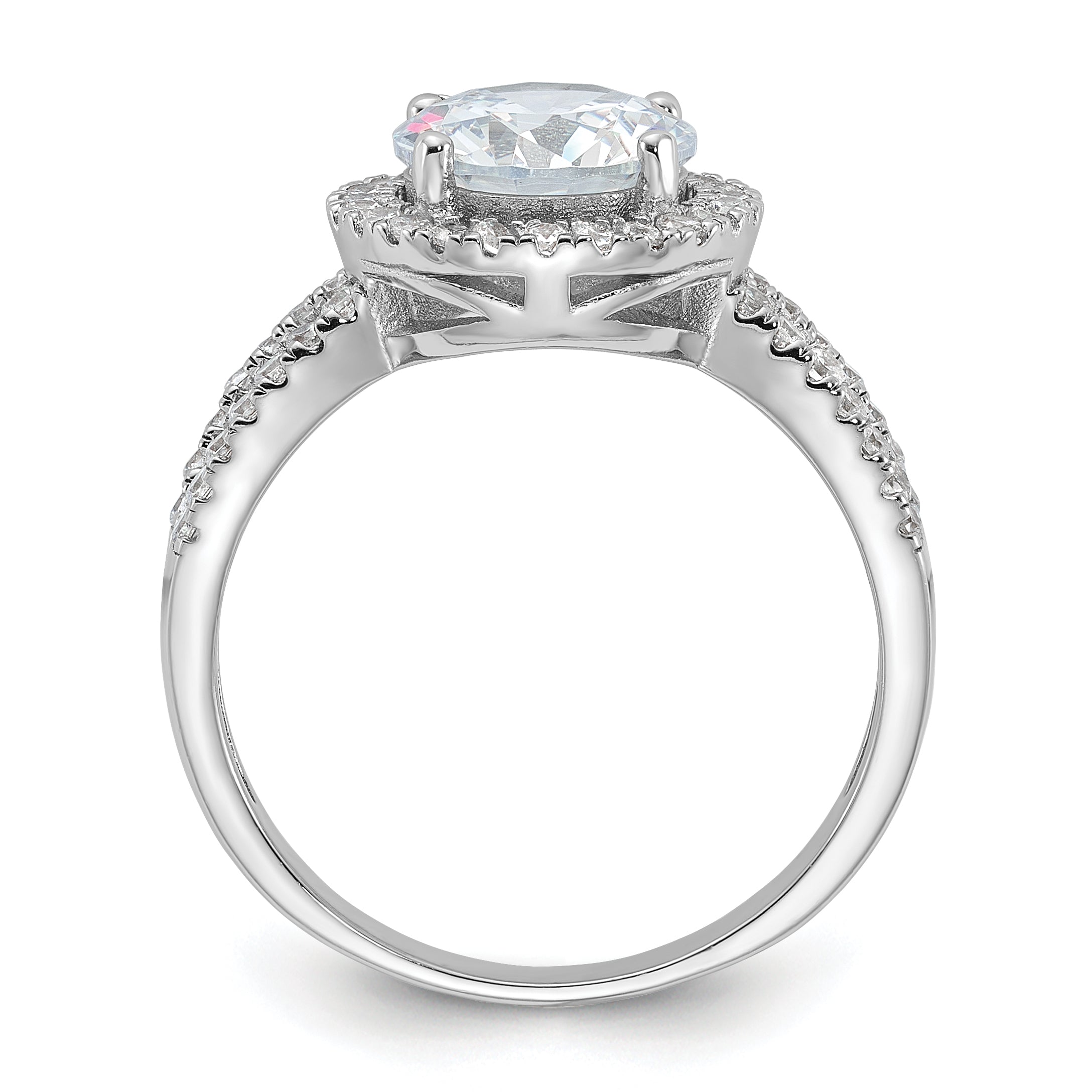 Sterlingsilber Rhodiniert Heiligenschein 8mm Mittig Zirkonia Ring