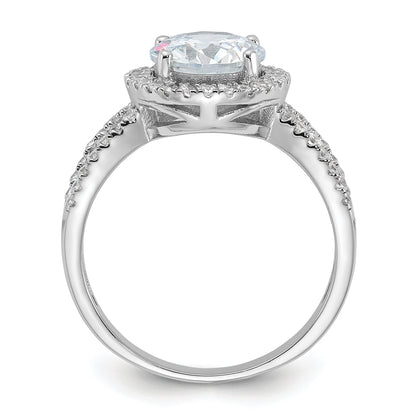 Sterlingsilber Rhodiniert Heiligenschein 8mm Mittig Zirkonia Ring
