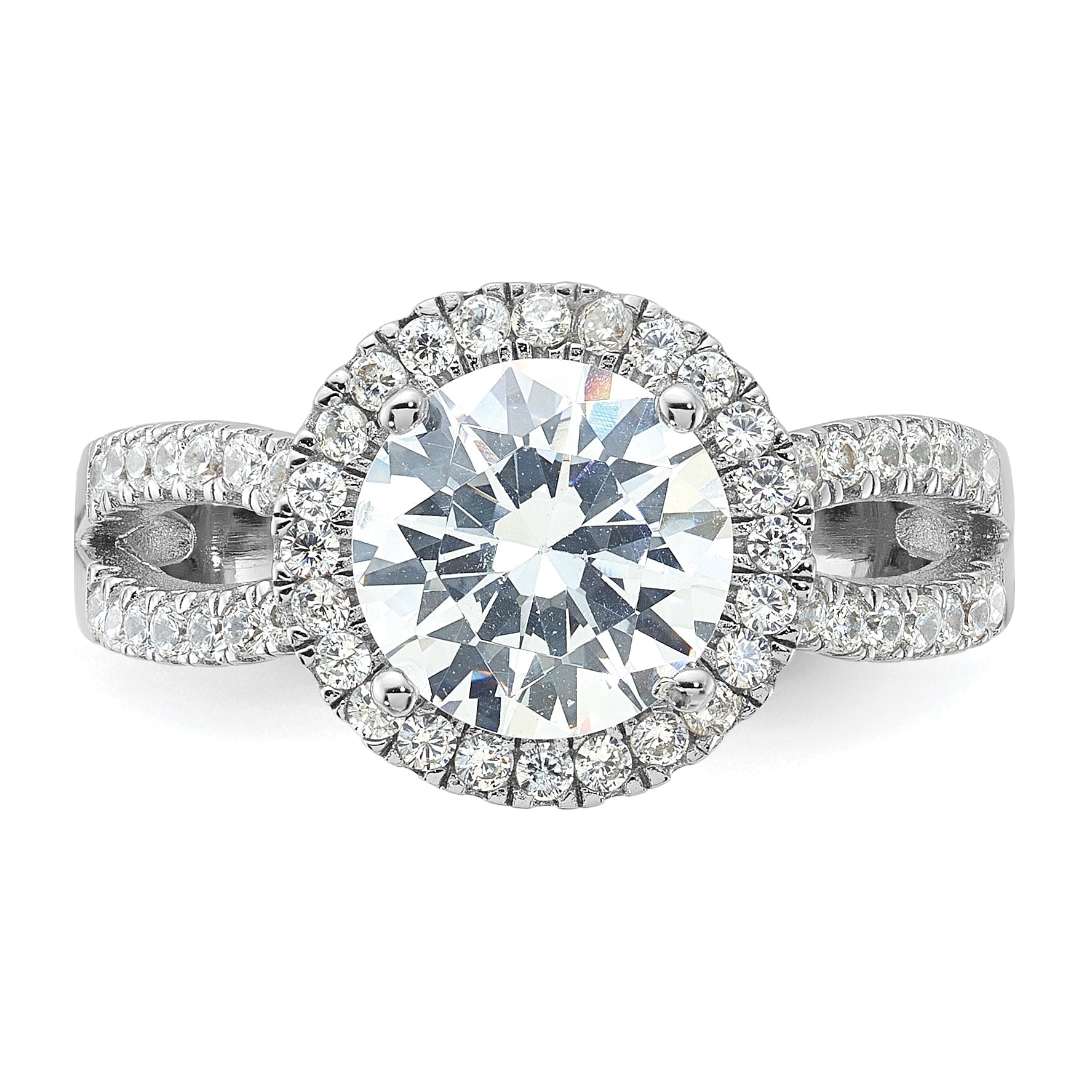 Sterlingsilber Rhodiniert Heiligenschein 8mm Mittig Zirkonia Ring