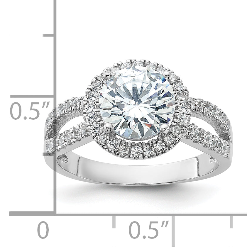 Sterlingsilber Rhodiniert Heiligenschein 8mm Mittig Zirkonia Ring