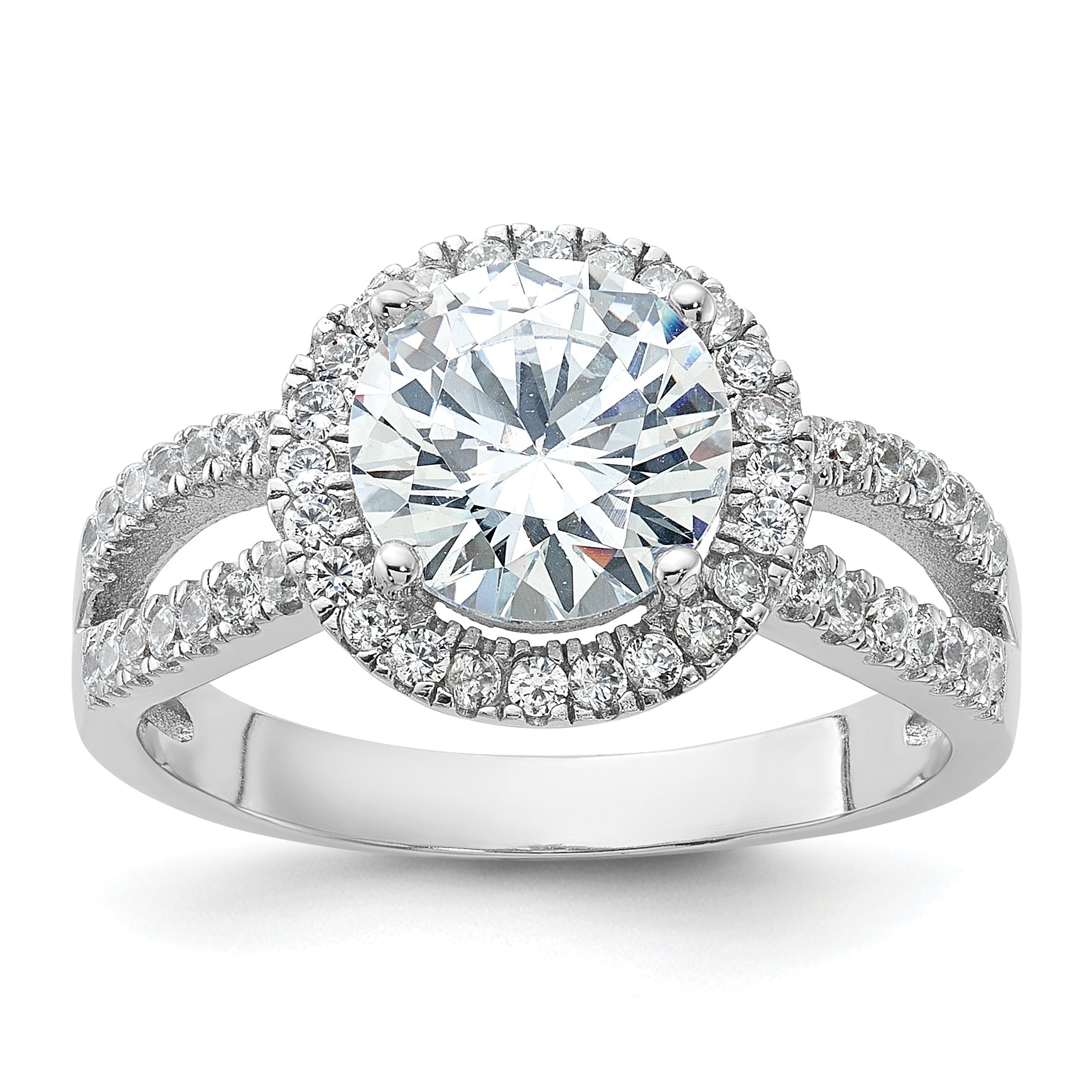 Sterlingsilber Rhodiniert Heiligenschein 8mm Mittig Zirkonia Ring