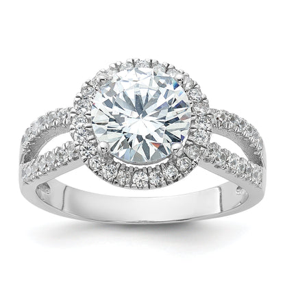Sterlingsilber Rhodiniert Heiligenschein 8mm Mittig Zirkonia Ring
