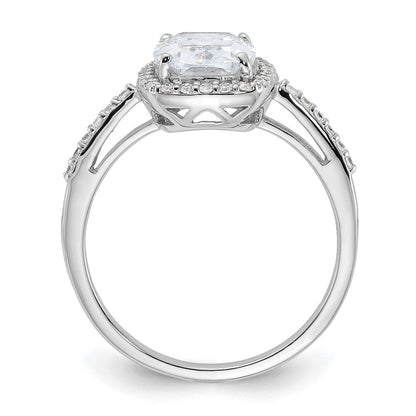 Sterlingsilber Rhodiniert 9x7 Kissen Zirkonia Ring
