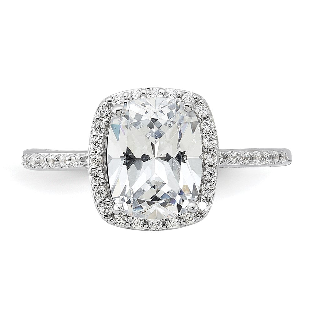 Sterlingsilber Rhodiniert 9x7 Kissen Zirkonia Ring